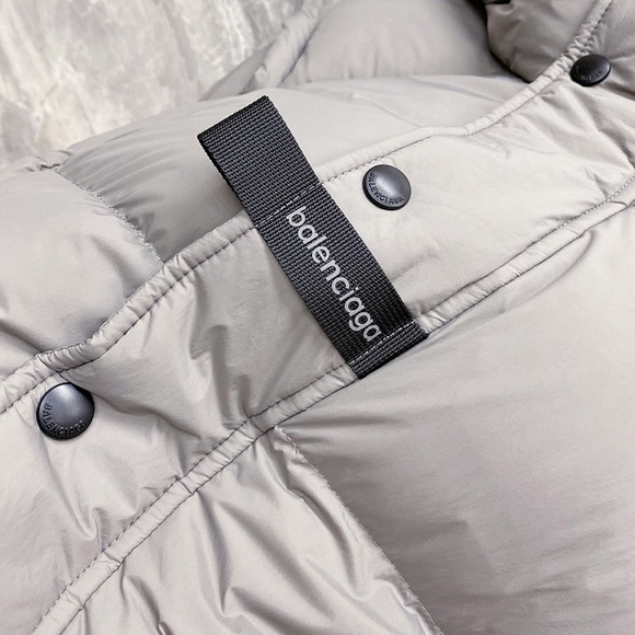 Balenciaga Grey Double B Embossed Hooded Down Jacket - Picture 6 of 9